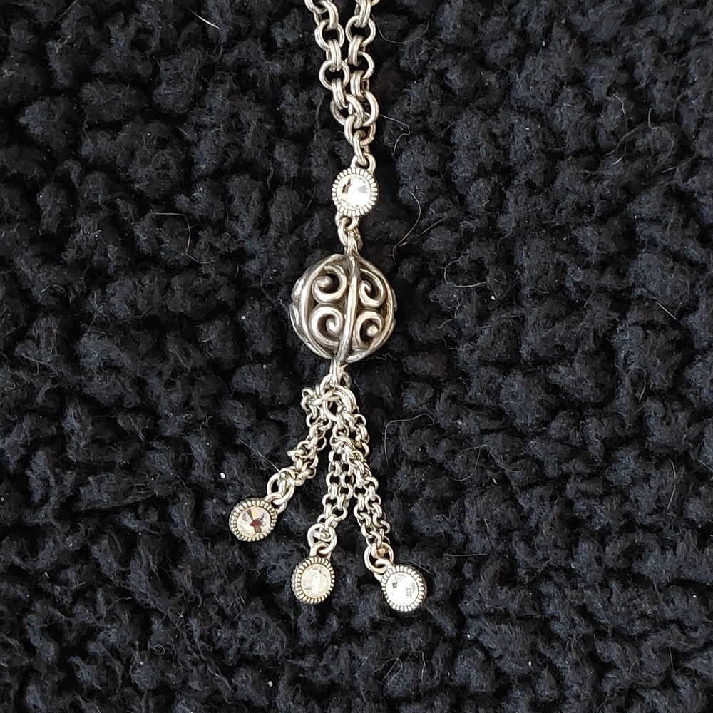 Brighton silver and rhinestone drop necklace, with tassels!